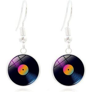 Vinyl Record Earrings Vintage Retro Black Player DJ Music Metal Phonograph Album